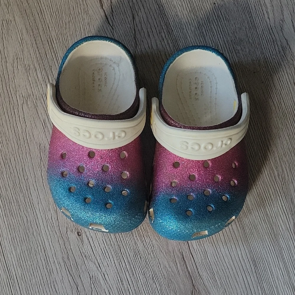 CROCS Kids Glitter Water Shoes - Pink and Blue - Picture 1 of 3